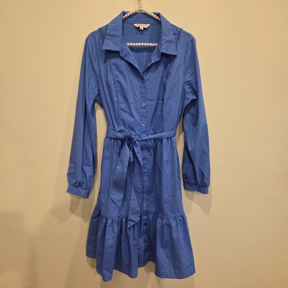 Nanette Lepore Blue Shirt Dress with Pearl Bead Detail